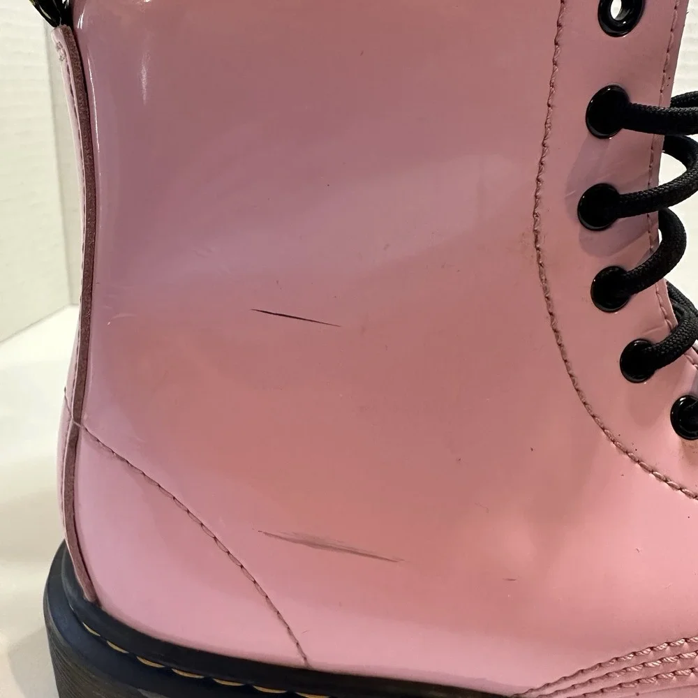 DR DOC MARTENS Girls Pink Boots Shoe‎ 26601J Patent Leather Youth Sz 4M Us 5 L